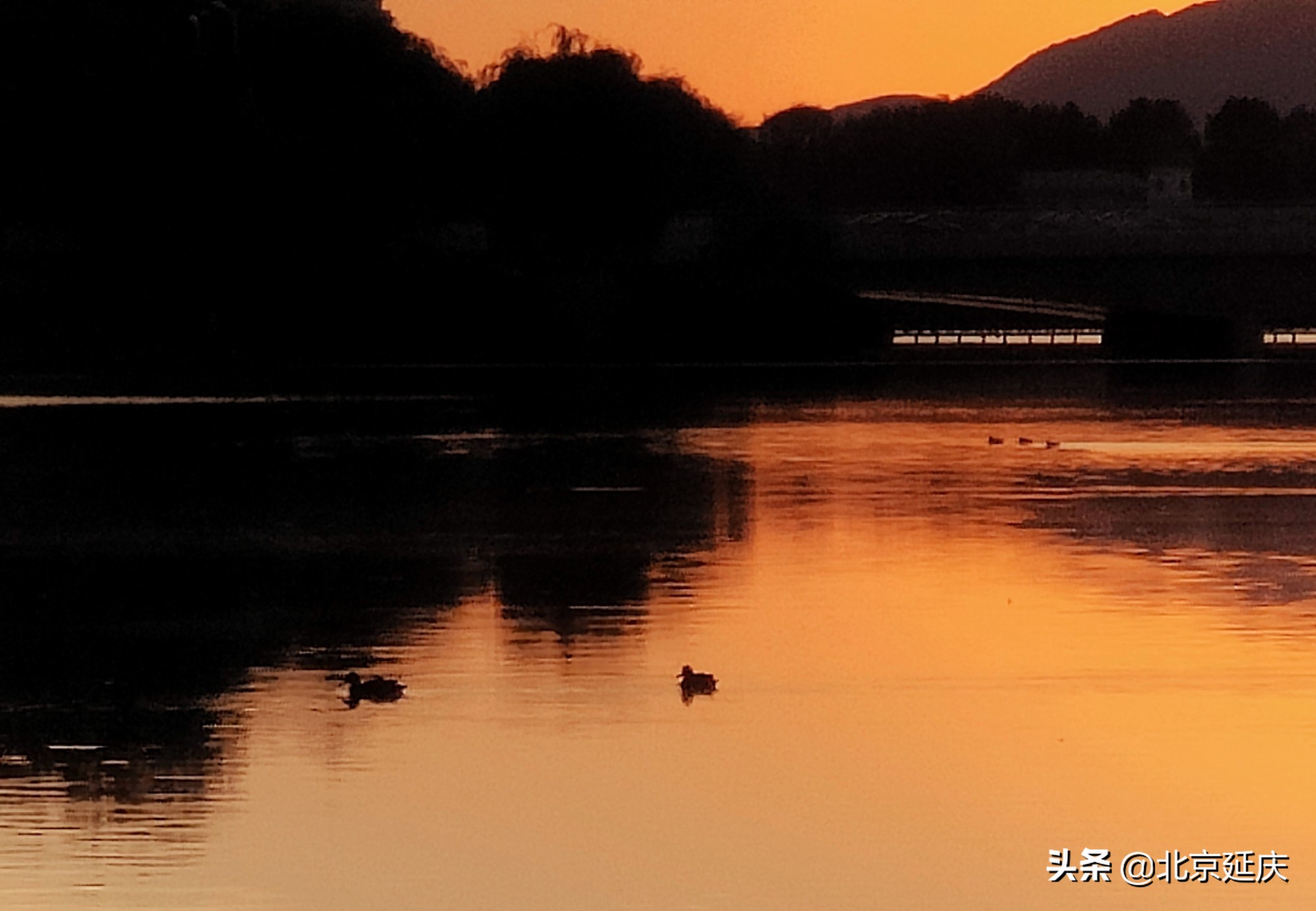 北京延庆：落日余晖波光映 扮靓最美冬奥城